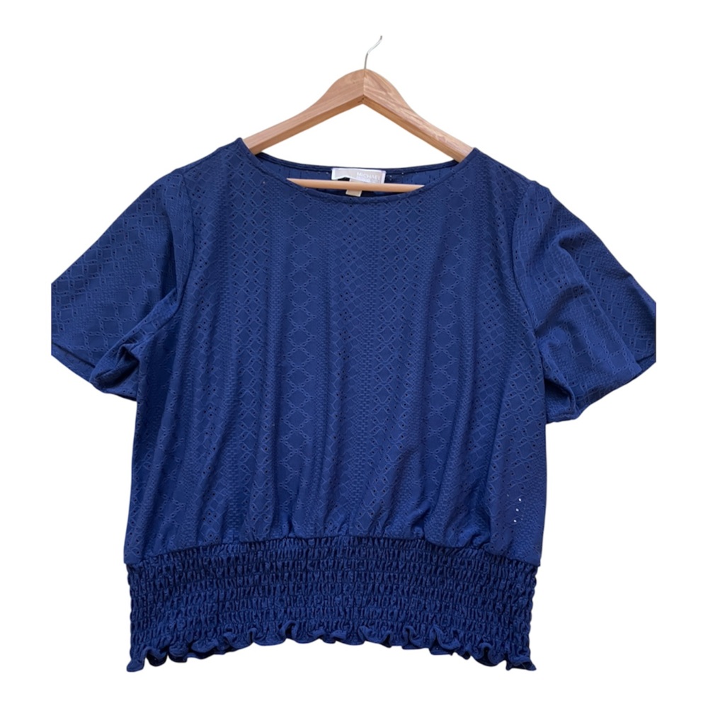 Michael Kors Women's Navy Eyelet Short Sleeve Top size L